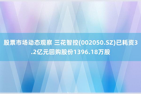 股票市场动态观察 三花智控(002050.SZ)已耗资3.2亿元回购股份1396.18万股