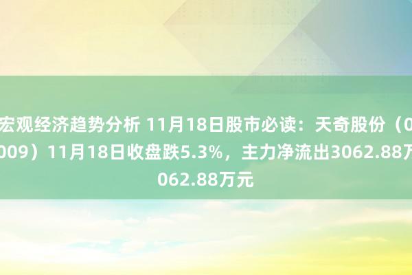 宏观经济趋势分析 11月18日股市必读：天奇股份（002009）11月18日收盘跌5.3%，主力净流出3062.88万元