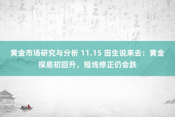 黄金市场研究与分析 11.15 田生说来去：黄金探底初回升，短线修正仍会跌