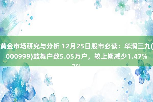 黄金市场研究与分析 12月25日股市必读：华润三九(000999)鼓舞户数5.05万户，较上期减少1.47%