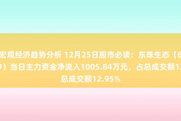 宏观经济趋势分析 12月25日股市必读：东珠生态（603359）当日主力资金净流入1005.84万元，占总成交额12.95%