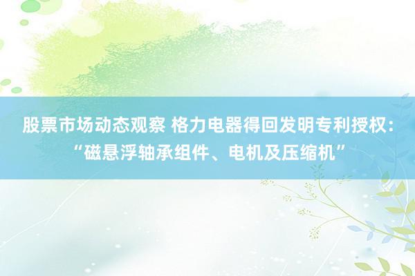 股票市场动态观察 格力电器得回发明专利授权：“磁悬浮轴承组件、电机及压缩机”