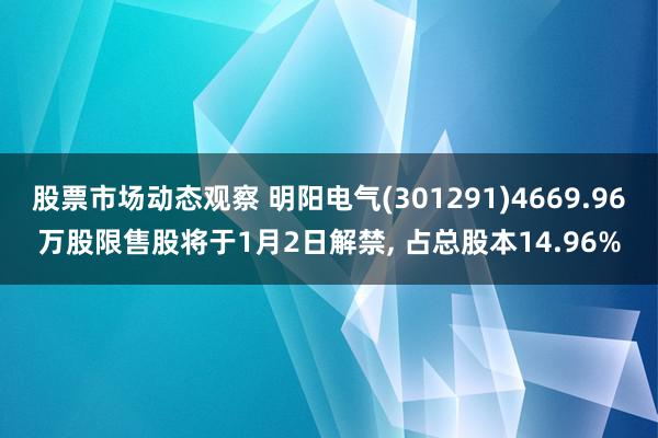 股票市场动态观察 明阳电气(301291)4669.96万股限售股将于1月2日解禁, 占总股本14.96%