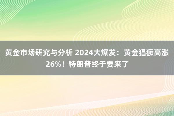 黄金市场研究与分析 2024大爆发：黄金猖獗高涨26%！特朗普终于要来了