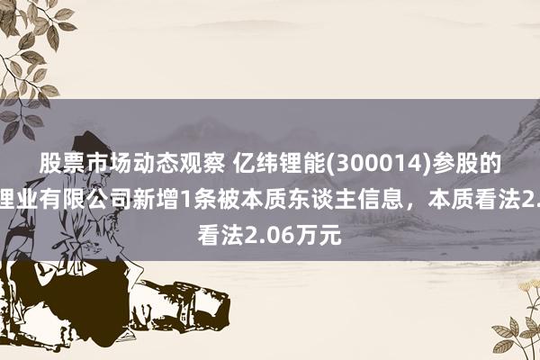 股票市场动态观察 亿纬锂能(300014)参股的金昆仑锂业有限公司新增1条被本质东谈主信息，本质看法2.06万元