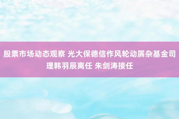 股票市场动态观察 光大保德信作风轮动羼杂基金司理韩羽辰离任 朱剑涛接任