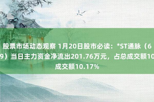 股票市场动态观察 1月20日股市必读：*ST通脉（603559）当日主力资金净流出201.76万元，占总成交额10.17%