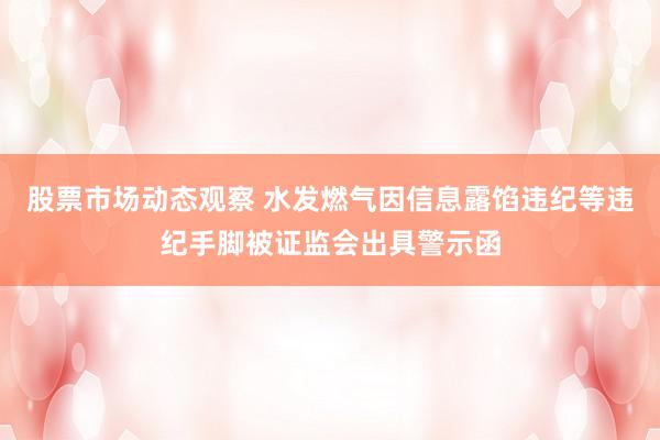 股票市场动态观察 水发燃气因信息露馅违纪等违纪手脚被证监会出具警示函