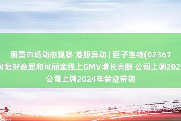 股票市场动态观察 港股异动 | 巨子生物(02367)再涨超5% 可复好意思和可丽金线上GMV增长亮眼 公司上调2024年龄迹带领