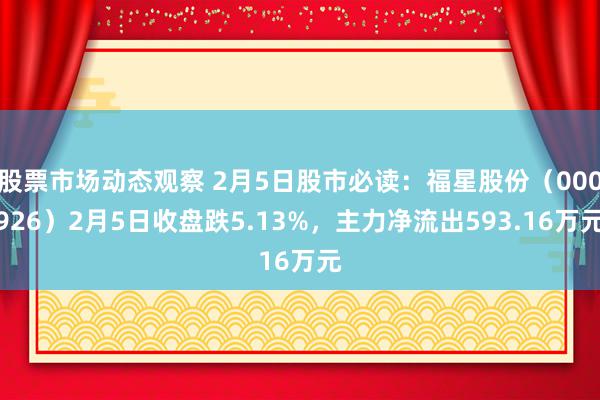 股票市场动态观察 2月5日股市必读：福星股份（000926）2月5日收盘跌5.13%，主力净流出593.16万元