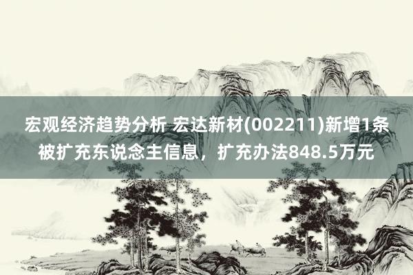 宏观经济趋势分析 宏达新材(002211)新增1条被扩充东说念主信息，扩充办法848.5万元