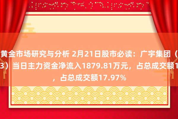 黄金市场研究与分析 2月21日股市必读：广宇集团（002133）当日主力资金净流入1879.81万元，占总成交额17.97%