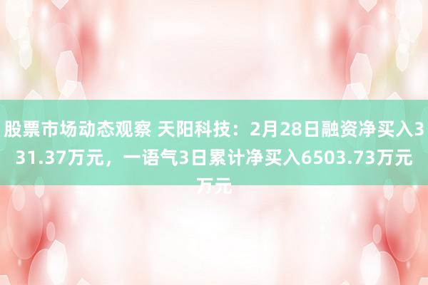 股票市场动态观察 天阳科技：2月28日融资净买入331.37万元，一语气3日累计净买入6503.73万元