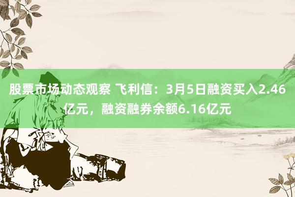 股票市场动态观察 飞利信：3月5日融资买入2.46亿元，融资融券余额6.16亿元