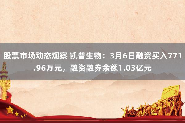 股票市场动态观察 凯普生物：3月6日融资买入771.96万元，融资融券余额1.03亿元