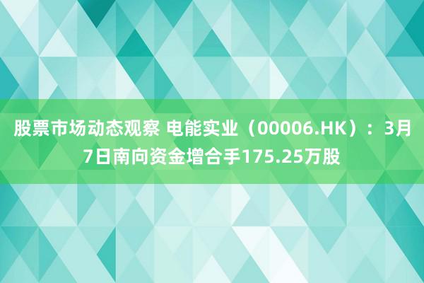 股票市场动态观察 电能实业（00006.HK）：3月7日南向资金增合手175.25万股