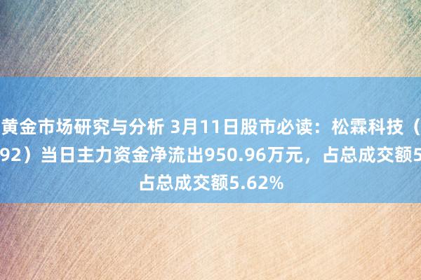 黄金市场研究与分析 3月11日股市必读：松霖科技（603992）当日主力资金净流出950.96万元，占总成交额5.62%