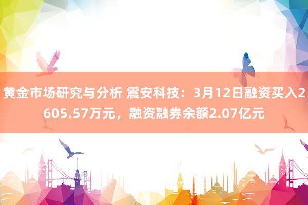 黄金市场研究与分析 震安科技：3月12日融资买入2605.57万元，融资融券余额2.07亿元