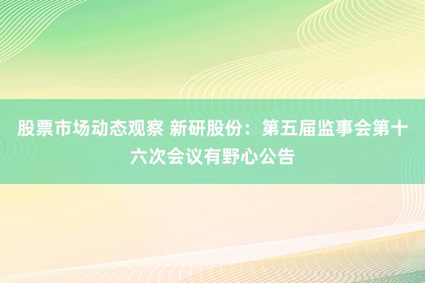 股票市场动态观察 新研股份：第五届监事会第十六次会议有野心公告